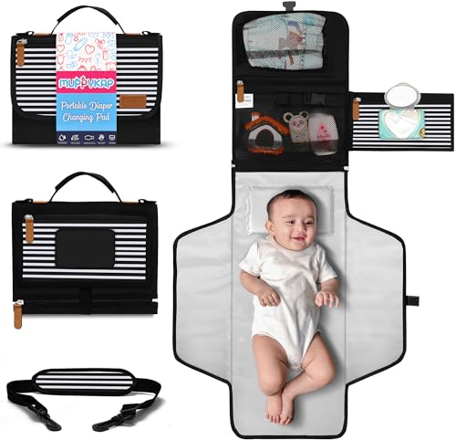 Image of Portable Changing Pad with Shoulder Strap - Detachable Travel Changing Pad - Baby Shower Gifts - Fully Padded & Lightweight - Baby Boy Gifts - Diaper Changing Pad - Changing Mat 27"x22" - Black