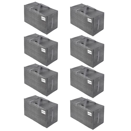 VENO 8 Pack Moving Bags, Moving Supplies, Moving Boxes, College Packing Storage Boxes with Lids Alternative, Heavy Duty Dorm Organizer Tote, Extra Large, Sturdy Handles, Zipper (Dark Gray, 8 Pack)