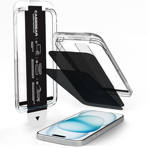 Image of CASEGEAR Privacy Screen Protector Compatible With iPhone 15 Plus Anti Spy Tempered Glass | Curved Edges | Case Friendly | Easy Installation Kit | Pack Of 2