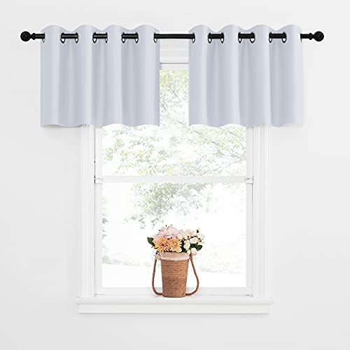 Nicetown Grayish White Kitchen Curtains - Functional Thermal Insulated Eyelet Top Room Darkening Curtain Panels For Bathroom/Living Room (2 Panels, W52 X L18 + 1.2 Inches Header) #TOP12