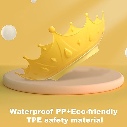 Image of Baby Shower Cap - Adjustable Shampoo Cap for Toddlers 6M-9T, Bath Visor for Kids with Crown Design, Waterproof Hair Washing Shield for Eye & Ear Protection (Yellow)