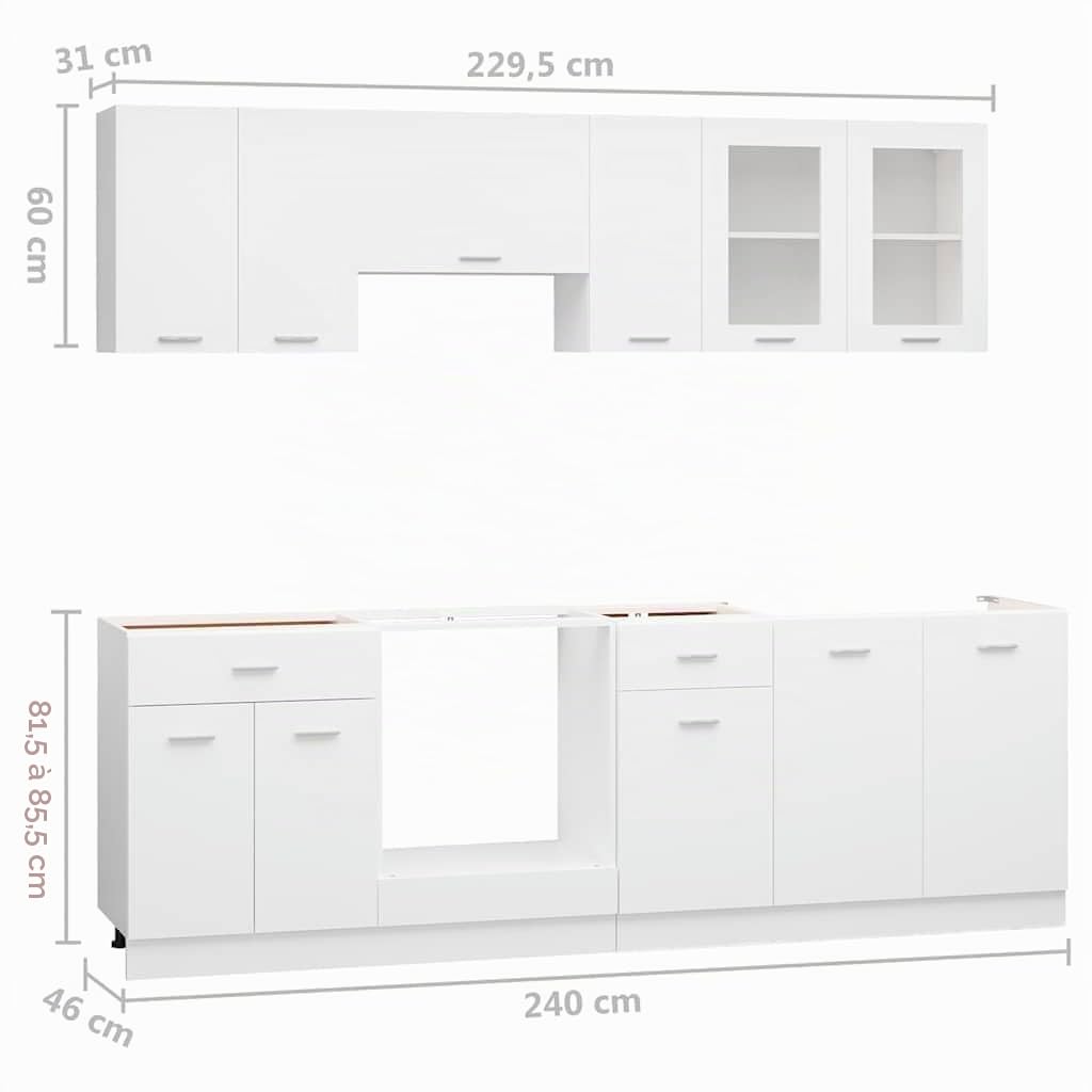 vidaXL Ensemble de 8 Meubles de Cuisine Lyon en Bois d'ingénierie Blanc