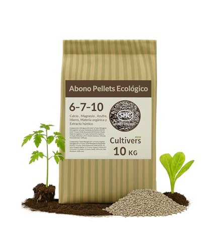 CULTIVERS Abono Pellets Plantas Ecológico 10 Kg granulado Universal NPK 6-7-10 con Calcio Micros Materia Orgánica Húmicos para Huerto y Jardín Fertilizante Orgánico Natural para Cultivos