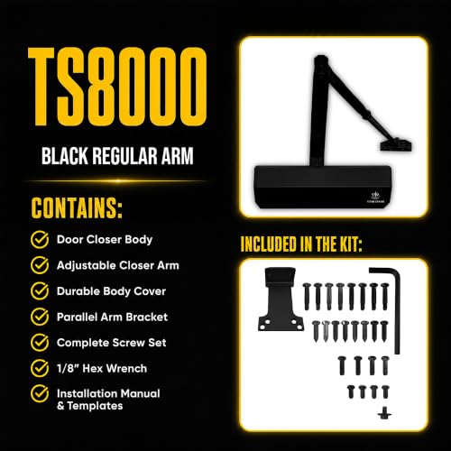 Image of TS8000 Commercial Door Closer, Regular Arm (Black) | Heavy-duty; ANSI Grade 1, UL Certified, ADA Compliant; 44-330 lb / 30-60 in; spring 1-6; 2M-cycle tested; indoor /outdoor
