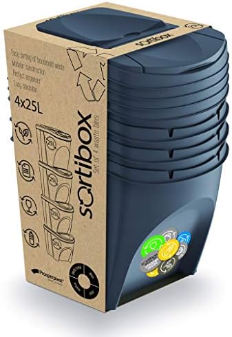 Prosperplast Set of 4 100L Sortibox Plastic Recycling Bins in Anthracite, 4 x 25L