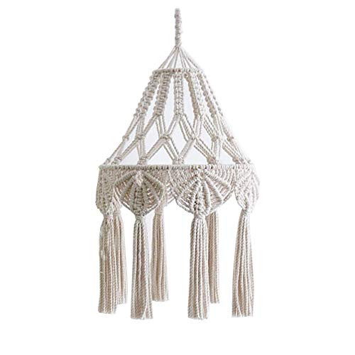 Macramé Pantalla de Lámpara Algodón Cuerda Lámpara de Techo Colgante Borla Tela...