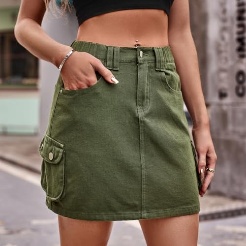 LAFOURAM Womens Denim Skirt Summer with Pockets High Waisted Trendy Cargo Mini Jean Skirts4