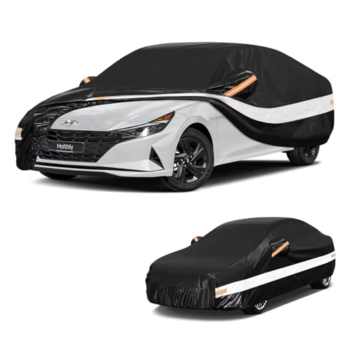 Holthly 10 Layers Car Cover Custom Fit for Hyundai Elantra Sedan (2006-2026), Waterproof All Weather for Automobiles, Outdoor Full Cover Sun Dust Rain Protection with Cotton. Black