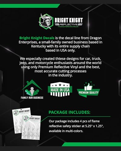 Bright Knight Decals Reflective Flame Stickers - Set of 4 White Flame Dirt Bike Stickers for Frame, Motorcycle Helmet Decals, Fire-Design Waterproof 3M Vinyl for Racing Bicycles, Cars, Trucks