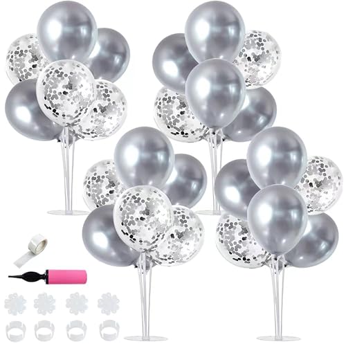 Image of TONIFUL 4 Set Silver Balloon Stand Balloon Centerpiece for Table Decoration