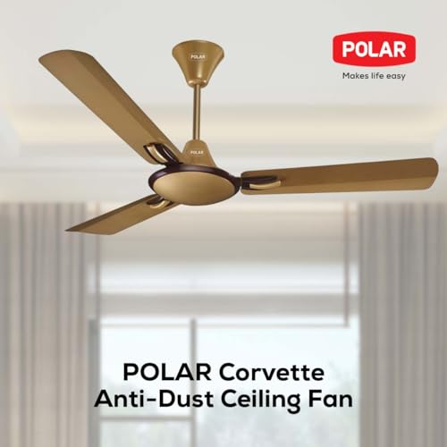 Image of POLAR Corvette Anti-Dust Ceiling Fan - Birken Gold Brown Finish | 1200MM 1 STAR Rated Ceiling Fan For Home & Bedroom With Optimum Low Voltage Operation | 53 Watt Fan With 220CM Airflow