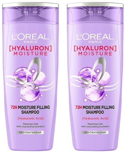 Image of L'Oreal Paris Moisture Filling Shampoo, With Hyaluronic Acid, For Dry & Dehydrated Hair, Adds Shine & Bounce, Hyaluron Moisture 72H, 180ml (Pack of 2)