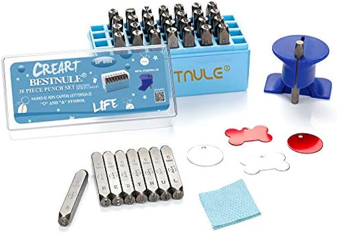 BESTNULE Metal Stamping Kit, Number and Alphabet Stamp Set (AZ, 0-9 and "Love" Symbol), Industrial Grade Hardened Carbon Steel, Ideal for Stamping Metal, Wood, Plastic, Leather (0.64cm, 6mm)