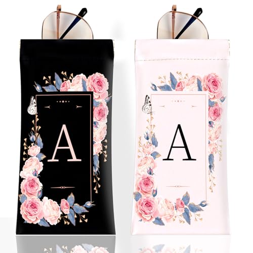 Image of Anikathy 2Pcs Initial Letter Sunglass Eyeglass Glasses Case Soft PU Leather with Cleaning Cloth Cute for Men Women Girs