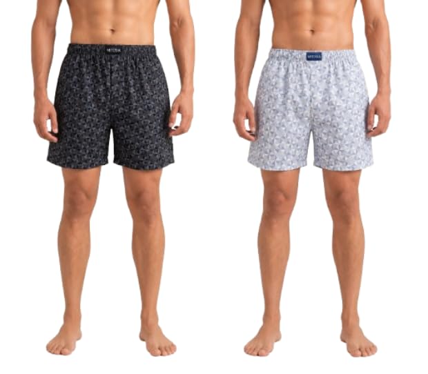 mitosia Men's Premium Geometric Print Cotton Boxer Shorts – Soft Breathable Elastic Waist Comfortable Relaxed Fit Woven Boxers (Pack of 2 Colors)-picture-36