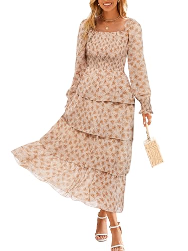 Simplee Womens Long Sleeve Fall Wedding Guest Dress Boho Floral