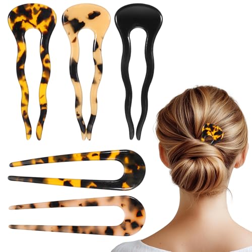 Tyqour French Hair Pin Set 5pcs Tortoise Shell French Twist Hair Pin U Shaped Hair Pins for Buns, Hair Fork Stick Pin for Women, French Pins Hair Accessories for Thick Hair