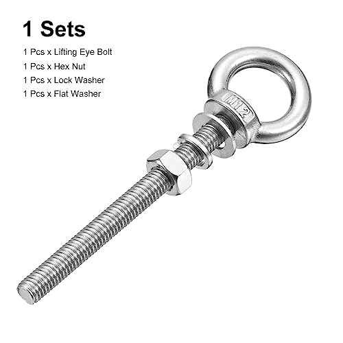 Image of uxcell Lifting Eye Bolt, 1 Set M12x120mm Eye Bolt with Nut Washer 304 Stainless Steel Shoulder Lifting Ring Eye Bolt for Hanging Item