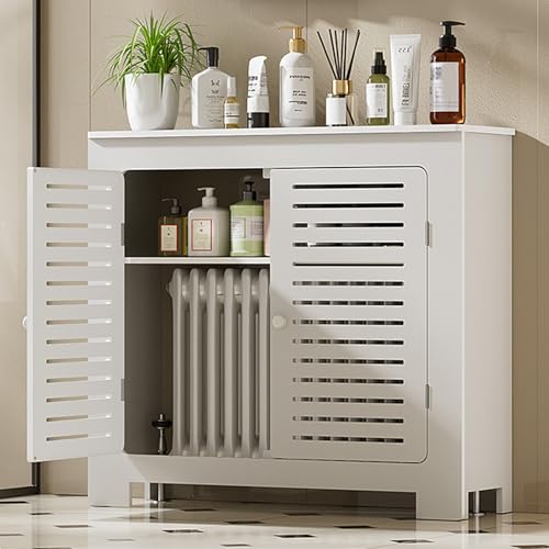HARELA Cubierta del Radiador con Estante, Blanco Lacado Revestimiento Protector, Cubre Radiador Decoración para Sala de Estar Dormitorio(70x80x25cm/27.6x31.5x9.8in)