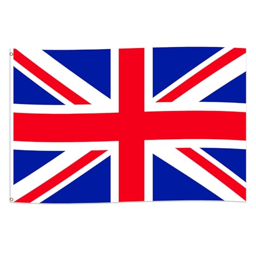 Union Jack Flag, 150 x 90 cm, Double-Sided British National Flag with Brass Eyelets, UK Indoor Outdoor Decoration