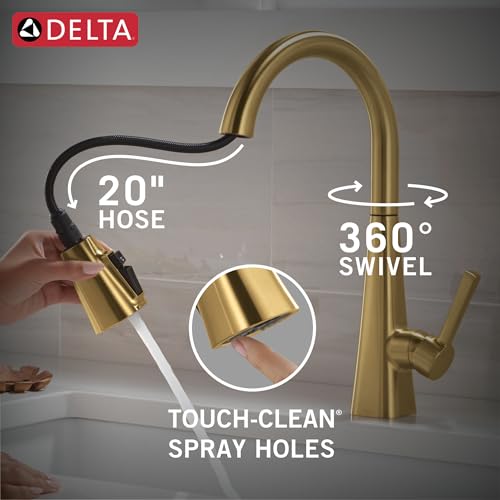 Delta Lenta Brushed Gold Kitchen Faucet with Pull Down Sprayer, Modern Single Hole Kitchen Sink Faucet, Single Handle, Brushed Gold 19802Z-GB-DST by DELTA - Image 8