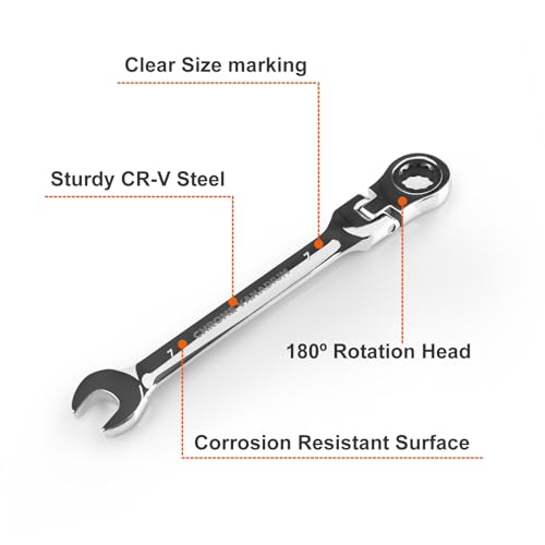 Image of Egofine 7mm Ratchet Wrench Flex Head, Ratcheting Combination Wrench Metric, Industrial Grade Gear Spanner with 12 Point Box End, 72-Teeth Ratchet, Chrome Vanadium Steel