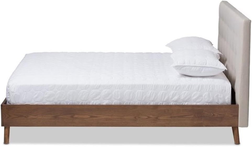 Baxton Studio Alinia Tufted King Panel Platform Bed in Light Beige