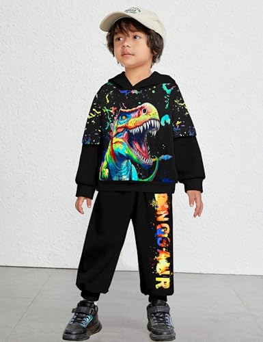 Image of Toddler Boy Clothes Dinosaur Printed Hoodies Toddler Clothes for Boys Long Sleeve Sweatpants Set T-Rex Outfits 3-7t