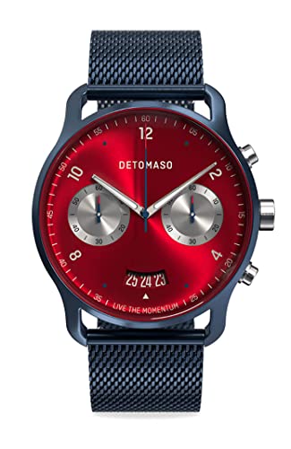 DETOMASO SORPASSO MACCHINA Montre Homme Bleu Rouge Analogique Quartz Maille Milanaise Bleu Foncé, bleu