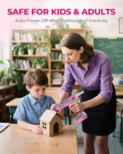 WORKPRO Full Size Cordless Hot Melt Glue Gun - 12V Rechargeable Fast Preheating Glue Gun Kit with 15pcs Full Size Glue Sticks, Auto Power-off Glue Gun for DIY Project, Art, Craft - Pink Ribbon - Image 4