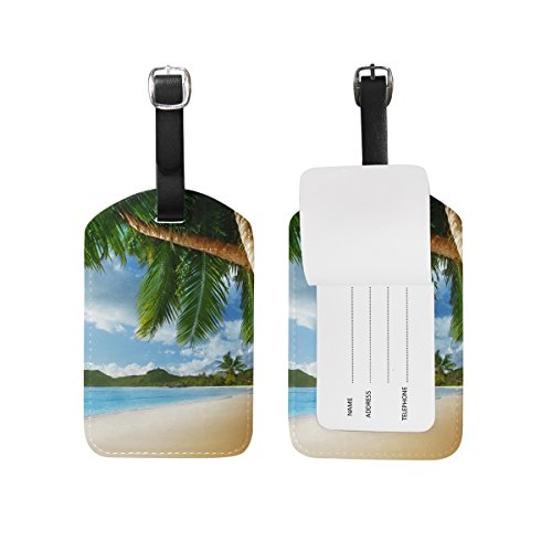 Ahomy 2 Pack Luggage Tags Palm Tree Beach Seawave Suitcase Labels Id Tags Business Card Holder #TOP3
