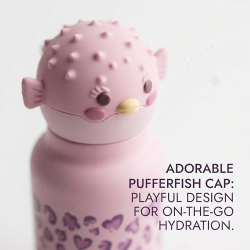Image of JOUET Kids Stainless Steel Water Bottle 280ml with Cute Pink Fish Character Lid, Leakproof Drinking Bottle for School, Travel & Daily Use