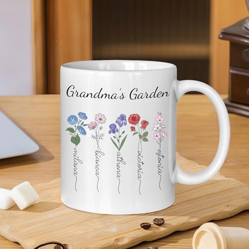 Taza personalizada para abuela con nombre y flor natal miniatura 3