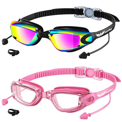 Image of Swim Goggles,2 Pack Swimming Goggles for Adult Men Women, No Leak Anti-Fog & UV, Wide Visio HD Mirror PC Lens