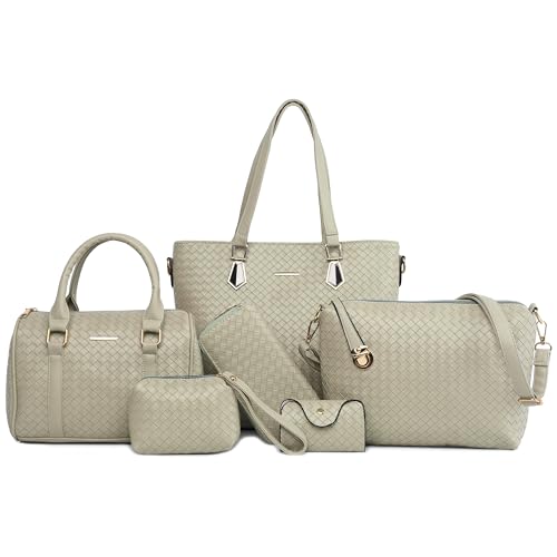 Purses and Handbags for Women Synthetic Leather Tote Crossbody Bags Satchel Purses Set 6pcs