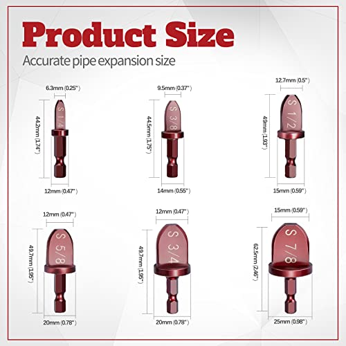 Image of HVAC Repairing Tools,12PCS Air Conditioner Copper Pipe Expander Swaging Tool, 1 /4 Inch Hex Shank Copper Pipe Flaring Tool Tube Expander,12PCS 1 /4''， 3 /8''，1 /2''， 5 /8''，3 /4''，7 /8''Bits,40CR