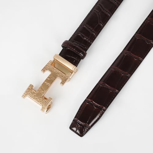 Image of Aurolran Men&Womens Leather Dress Belt Business Automatic Buckle Belt Color-Black Silver Gold