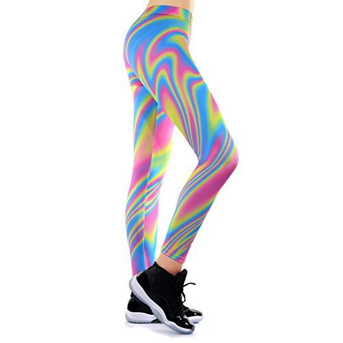 JewelryWe Damen Strumpfhose Sport Regenbogen Streifen Print Yoga Leggings...