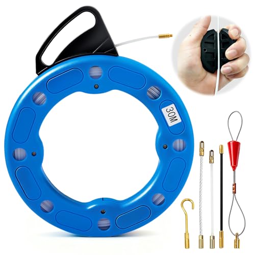 Outil d'extraction de câbles 30 m,Aiguille Électricien,Tire Câble Électrique 4mm,1 Tire-Câble,1 Enrouleur De Câbles,3 Têtes De Rechange Et 1...