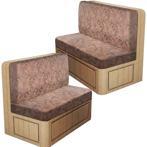 Leather Look RV Dinette Cushion Covers, Stretch Camper Cushion Slipcovers for Travel Trailer Couch RV Booth Seat, Replacement Camper Sofa Chair Protector (2 Backrest Cover & 2 Bench Cover,Light Brown)