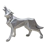 Estatuas creativas de lobo, esculturas geométricas modernas de vida silvestre, figuras coleccionables de animales de resina, regalos, decoración del hogar, adornos de oficina, plateados, 26 x 8,5 x