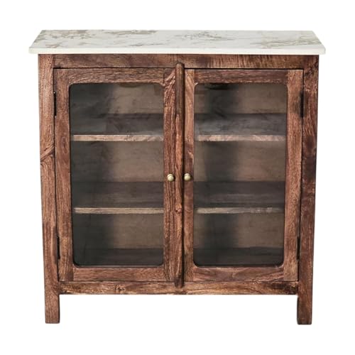 Image of Solid Wood Madrid Crockery Cabinet (S) | Display Cabinet with Sintered Stone Top | Finish- Scratch Resistant Tubaq
