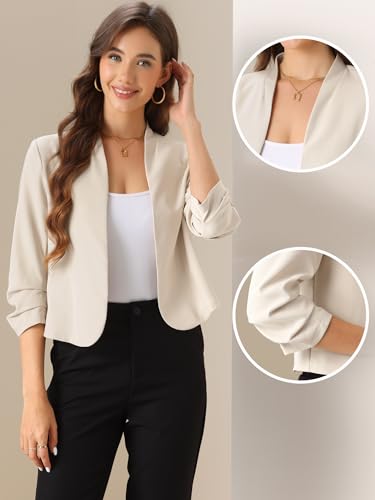 Allegra K Ruched 3/4 Sleeve Blazer Jacket for Women's Open Front Casual Business Jacket2