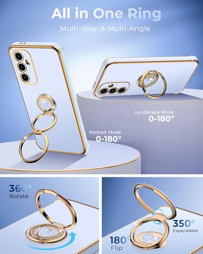 Image of XYZ for Galaxy S24 FE Case with Stand - for Samsung Galaxy S24 FE Case with Double Ring - Women Girls Bling Luxury Protective Phone Case Cover Heart for Samsung S24 FE, Blue