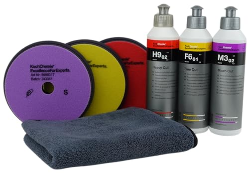 ADVANTUSE - Koch Chemie Politur Set Neue Pads (2024) 25mm Höhe (3x Politur 250ml + 3x Pad 125mm)