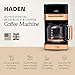 HADEN Quintessential 12 Cup Brew Coffee Maker, 120 Min Keep Warm, Delay Brew, Adjustable Strength, Programmable Clock, 30s Anti Drip, Black/Copper
