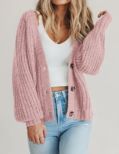 Image of Zeagoo Women's 2026 Fall Chunky Knit Cardigans Open Front Long Sleeve V Neck Button Loose Cardigan Sweaters