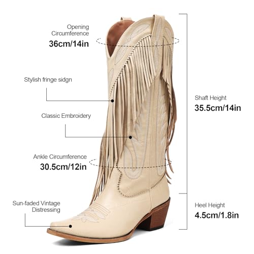 Cowboy Boots for Women Retro Pointed Toe Pull On Block Chunky Heel Embroide Tassel Country Concert Outfits Calf Western Cowgirl Boots2