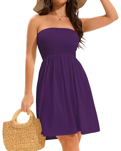 Image of elescat Summer Dresses for Women 2026 Strapless Casual Beach Cover Ups Tube Top Sundress