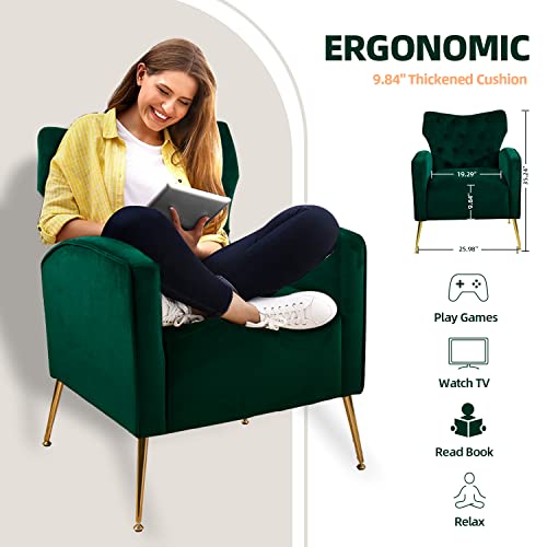 Sucrever Green Accent Chairs Set Of 2 With Armrests/Pillow, Upholstered Wingback Chair, Comfy Tufted Easy Stylish Velvet Accent Chair Set Of 2 For Bedroom Living Room Club And Fireplace #TOP6